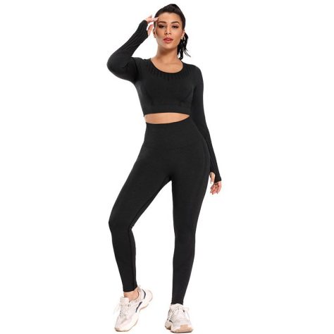 High quality Black Yoga set Tight And Top - Image 4