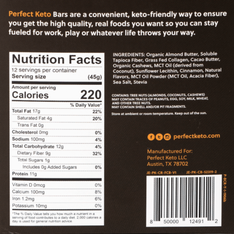 Perfect Keto Bars Almond Butter Brownie - 12 Bars - Image 2