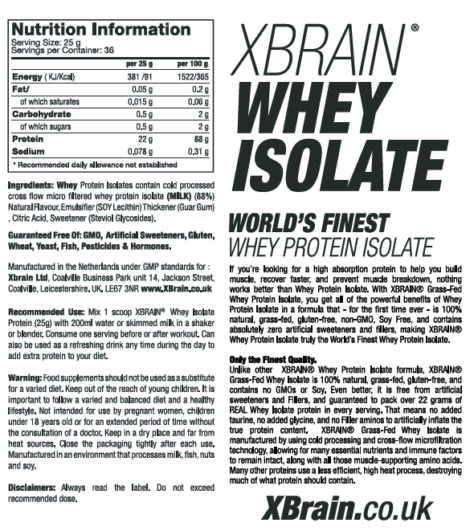 Whey Isolate Protein Strawberry 900g by XBrain - Image 2